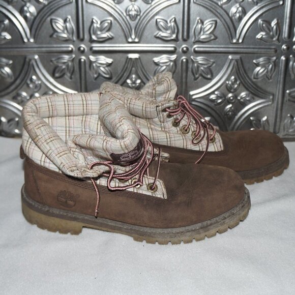 Timberland Womens Size 6 Jayne Waterproof Fold Down Boots Brown Plaid - Picture 2 of 8